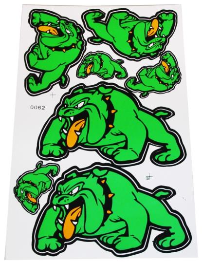 Picture of Stickers Green Bull Dog, 2 Large 2 Medium & 3 Small