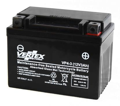 Picture of 12 Volt 12v Vertex VP4-3 Battery L:114mm H:86mm W:70mm REF: YTX4L BS