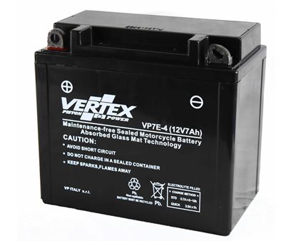 Picture of 12 Volt 12v Vertex VP7E-4 Battey YB7-A 12N7-4A L:137mm H: 124mm W:76m