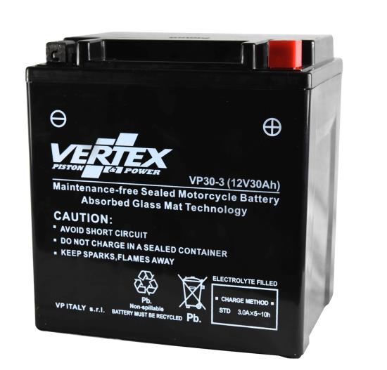 Picture of 12 Volt 12v Vertex VP30-3 Battery replaces CTX30L/CTX30L-BS L:168mm H: