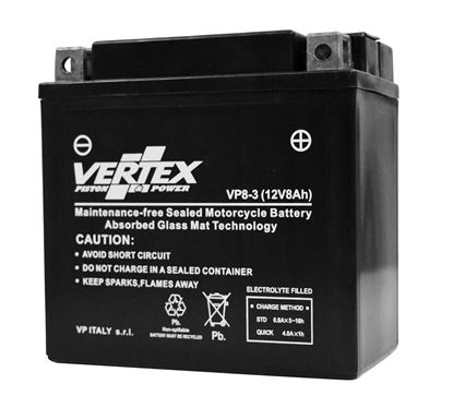 Picture of 12 Volt 12v Vertex VP8-3 Battery CB7L-B2 L:135mm H:133mm W:70mm YB7