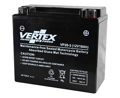 Picture of 12 Volt 12v Vertex VP20-3 Battery CTX20L-BS CTX20HL-BS L:176 H:156 W:8