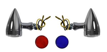 Picture of Complete Indicator LED Round Chrome Bullet Amber LED with coloured lens (Pair)