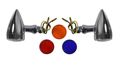 Picture of Complete Indicator LED Round Chrome Bullet White LED with coloured lens (Pair)