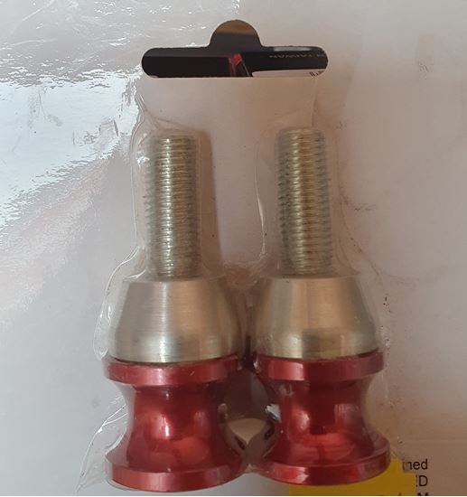 Picture of Paddock Stand Bobbins Red Stepped 10mm x 1.25mm, overall 50mm (Pair)