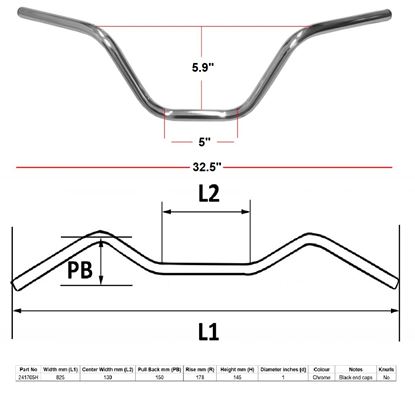Picture of Handlebar 1"Chrome 7"Rise Without Dimples