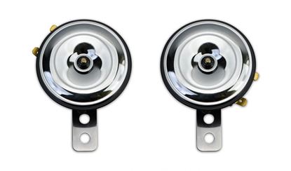 Picture of Horn 12 Volt Chrome Twin Type 90mm Diameter 12V DC (Pair)