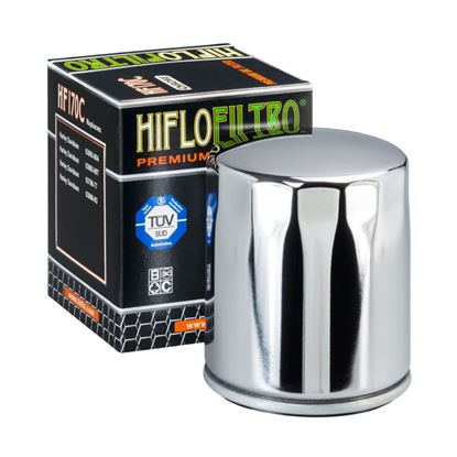 Picture of HiFlo Oil Filter Harley Davidson XLH883 86-09, XL1200 96-19, FXRS 82-94 OE Ref.63796-77, 63805-80A, 63805-80T, 63806-83 - Chrome Oil Filter (Single)