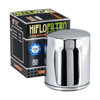 Picture of HiFlo Oil Filter Harley Davidson FLHT Electra Glide/Ultra Classic/Tri Glide 00-22 OE Ref.62700296, 63731-99, 63731-99A, 63798-99 - Chrome Oil Filter (Single)