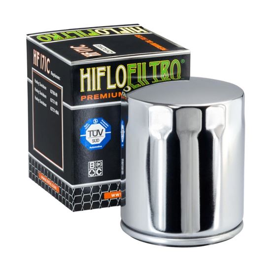 Picture of HiFlo Oil Filter Harley Davidson FLHT Electra Glide/Ultra Classic/Tri Glide 00-22 OE Ref.62700296, 63731-99, 63731-99A, 63798-99 - Chrome Oil Filter (Single)