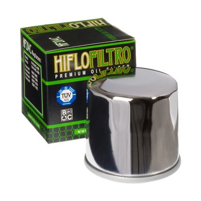 Picture of HiFlo Oil Filter HF204C Honda Small Canister 500cc to 1800cc, Kawasaki 500cc to 2000cc, Triumph 600cc to 2000cc, Yamaha 300cc to 1900cc - Chrome Oil Filter (Single)