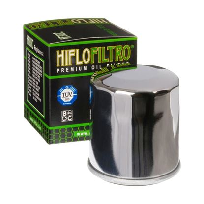 Picture of HiFlo Oil Filter Honda Small Canister 500cc to 1500cc 87-03  Kawasaki 500cc to 2000cc, Yamaha 500cc to 1900cc - Chrome Oil Filter (Single)